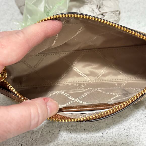 Michael Kors Talia wristlet purse wallet pale gold zipper pouch NEW canvas - Picture 5 of 10